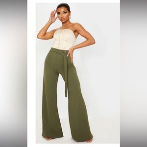 PLT Khaki Belted Wide Pants